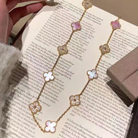 [Aethel jewelry]CLOVER 20 MOTIFS DIAMOND PINK MOP NECKLACE