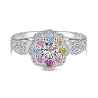 [Aethel jewelry]Delicate Colorful Round Cut Flower Shape Wedding Ring