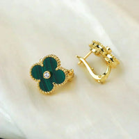 [Aethel jewelry]CLOVER MEDIUM 1 MOTIFS MALACHITE DIAMOND EARRINGS