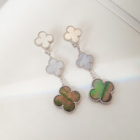 [Aethel jewelry]CLOVER 3 MOTIFS CHALCEDONY DARK MOP SILVER EARRINGS