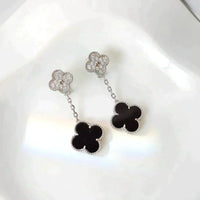 [Aethel jewelry]CLOVER 2 MOTIFS  DIAMOND ONYX EARRINGS SILVER