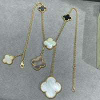 [Aethel jewelry]CLOVER 6 MOTIF MOP ONYX GOLD NECKLACE