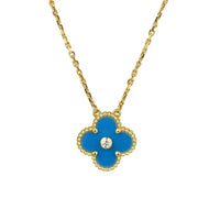 [Aethel jewelry]CLOVER 15MM DIAMOND AND BLUE AGATE NECKLACE
