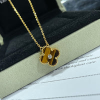 [Aethel jewelry]CLOVER 15MM DIAMOND AND YELLOW TIGER'S EYE AGATE necklace