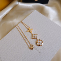 [Aethel jewelry]COLOR BLOSSOM LARIAT NECKLACE PINK GOLD WHITE MOTHER PEARL AND DIAMOND