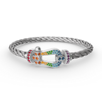 [Aethel jewelry]FORC LARGE HORSESHOE  COLORED DIAMOND BRACELET SILVER
